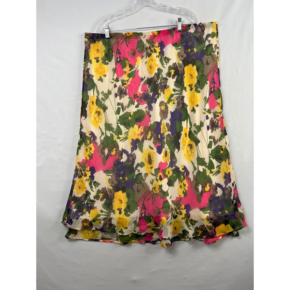 Cato Floral Midi Skirt Women 26/28W Multicolor Elastic Waist Crinkle Chiffon